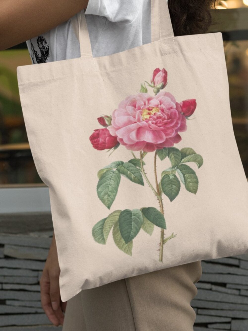 Gallic Rose Vintage Floral Print Graphic Canvas Tote Bag